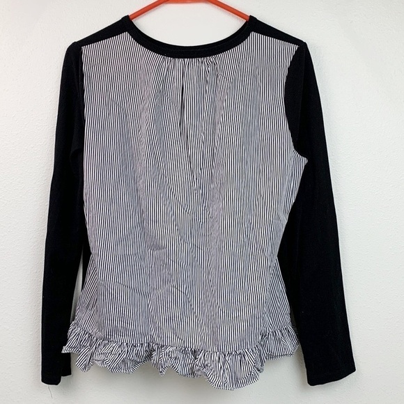 Kate Spade Broome Street fine knit front striped cotton back ruffle trim top EUC - Picture 3 of 7